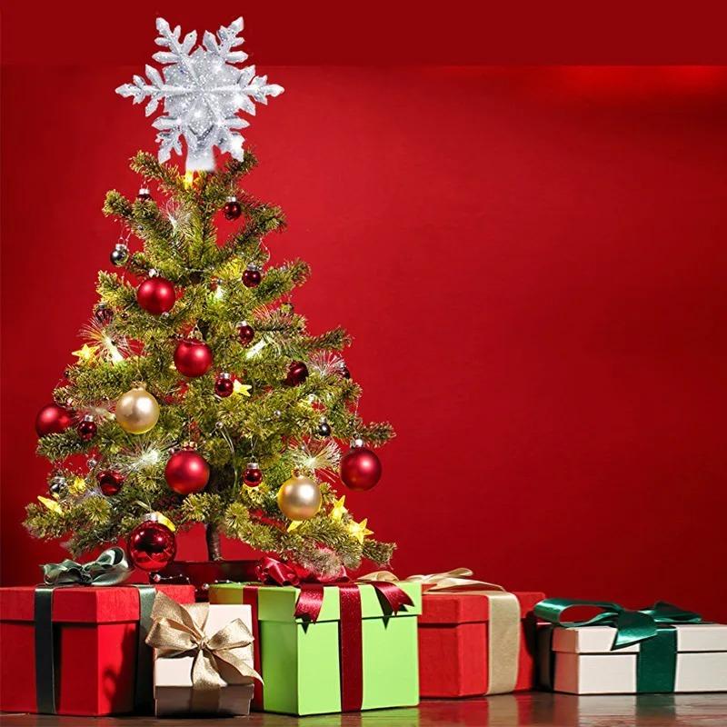 Звезды-снежинки Верхушки для рождественской елки Встроенная светодиодная подсветка для рождественской елки 3D Глиттерная проекция Серебро Золото Декор для вечеринки