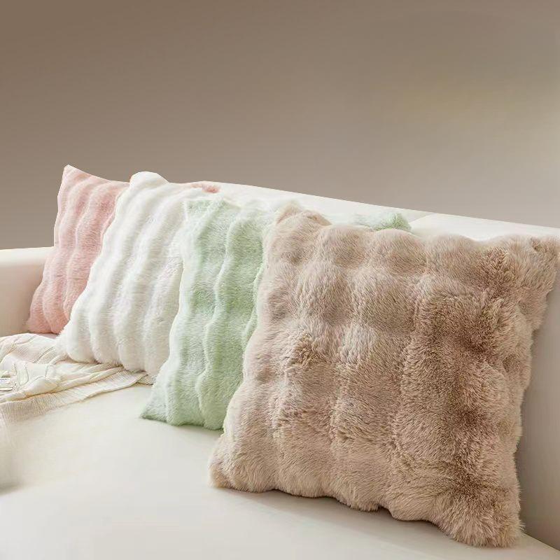 Cream Style Pillow Light Luxury Rabbit-like Plush Pillowcase Plush Living Room Home Sofa Bedroom Bedside Beige Backrest