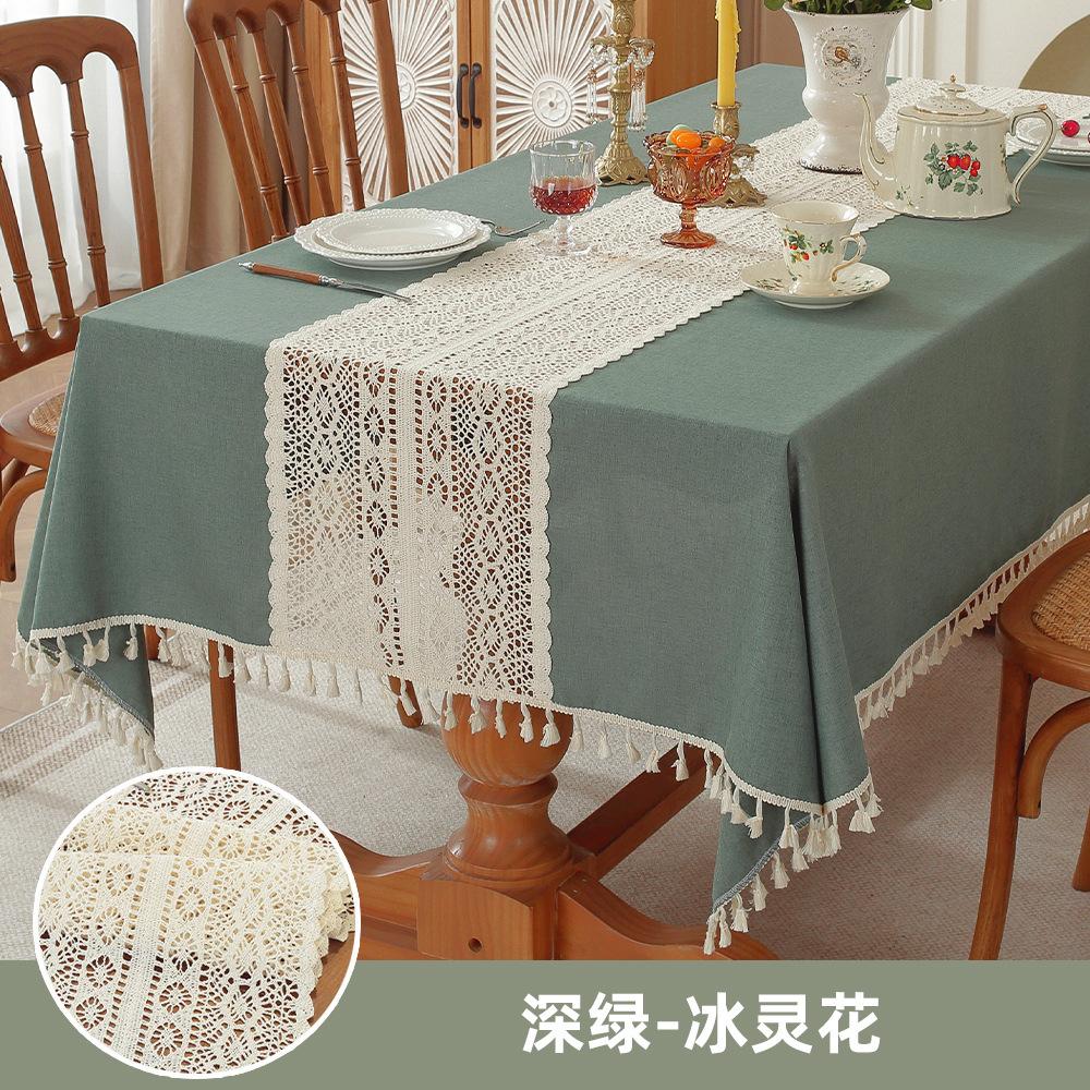 Popular Household Dining Table Tablecloth Decoration Imitation Cotton And Linen Coffee Table Towel Square Hollow Embroidered Tablecloth