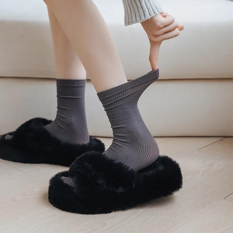 Однотонные носки женские хлопковые тонкие дышащие эластичные длинные носки корейский стиль повседневные уличные носки Харадзюку черные белые серые носки