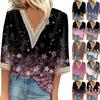 Женская мода повседневный кружевной топ с рукавом 7/10 и V-образным вырезом с цветочным принтом
