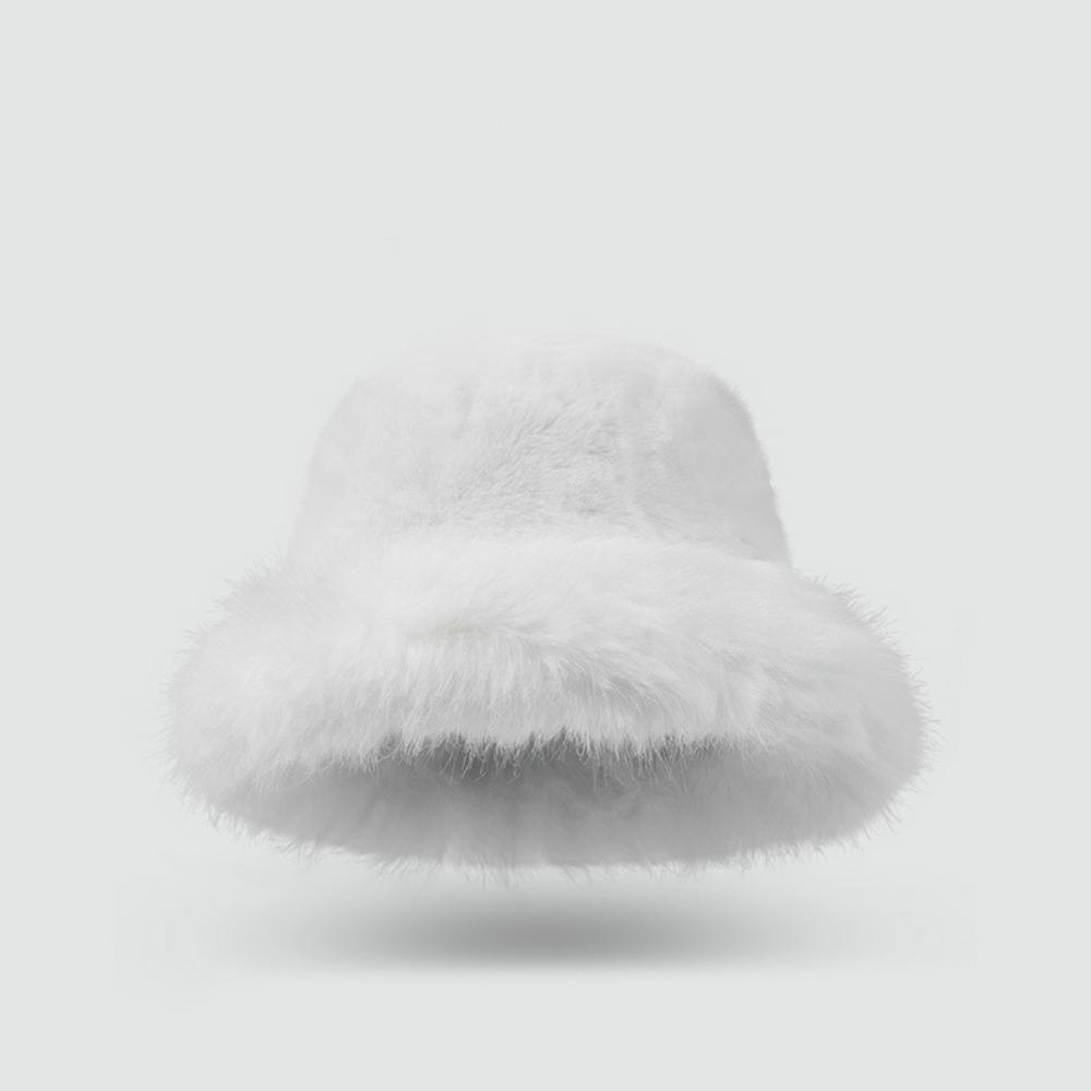 Imitation Fur Plush Bucket Hat Fluffy Hat Winter Cap Elegant Artificial Fur Hat Female/Girls