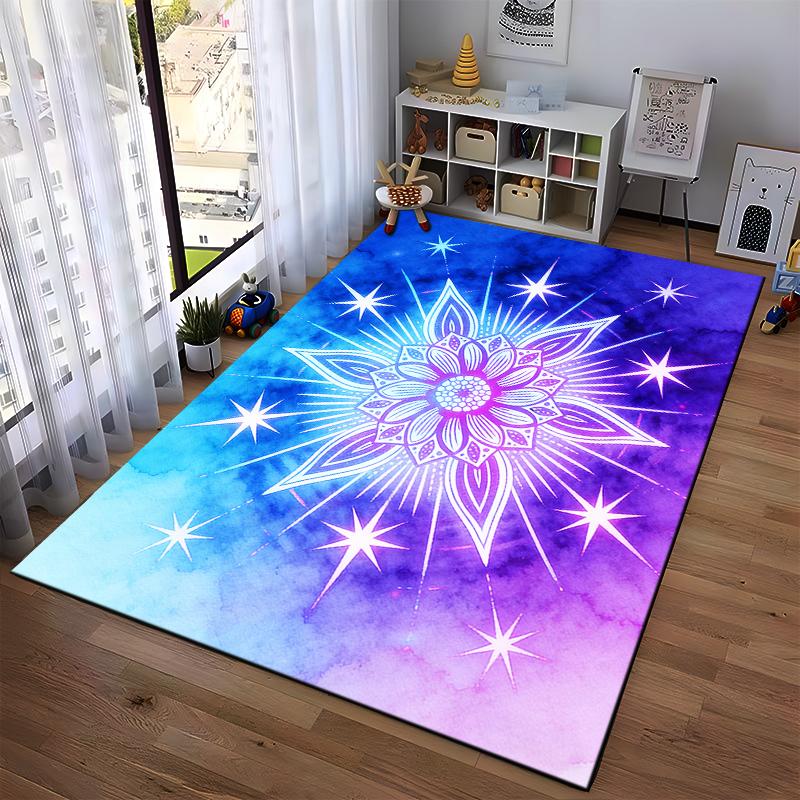 Mandala Design Carpet in Blue and Purple Gradient with Starry Pattern Suitable for use as an anti-slip for living room bedroom sofas