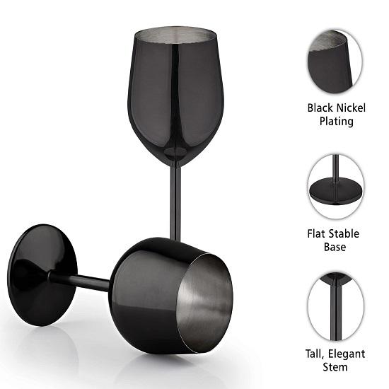 Бокалы для вина из нержавеющей стали, черные, никелированные, матовые, набор из 2 шт.