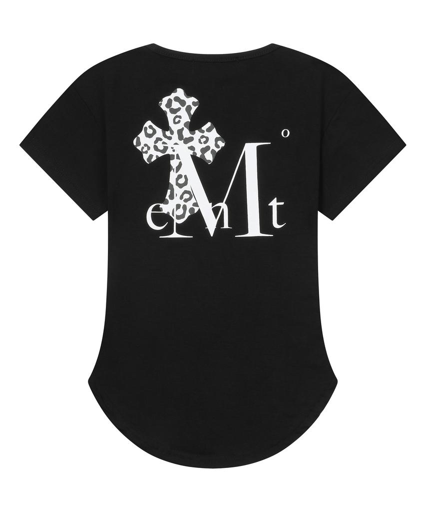 MUCENT Sahara Leopard Print Back Logo U-Neck Rolled Short Sleeve T-Shirt (2 Colors)