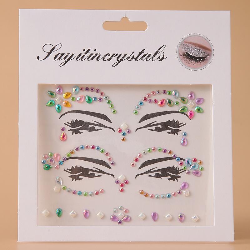 Disposable DIY Acrylic Rhinestones Pearl Tattoo Stickers Masquerade Makeup Face Decoration Girls Diamond Forehead Eyes Stickers