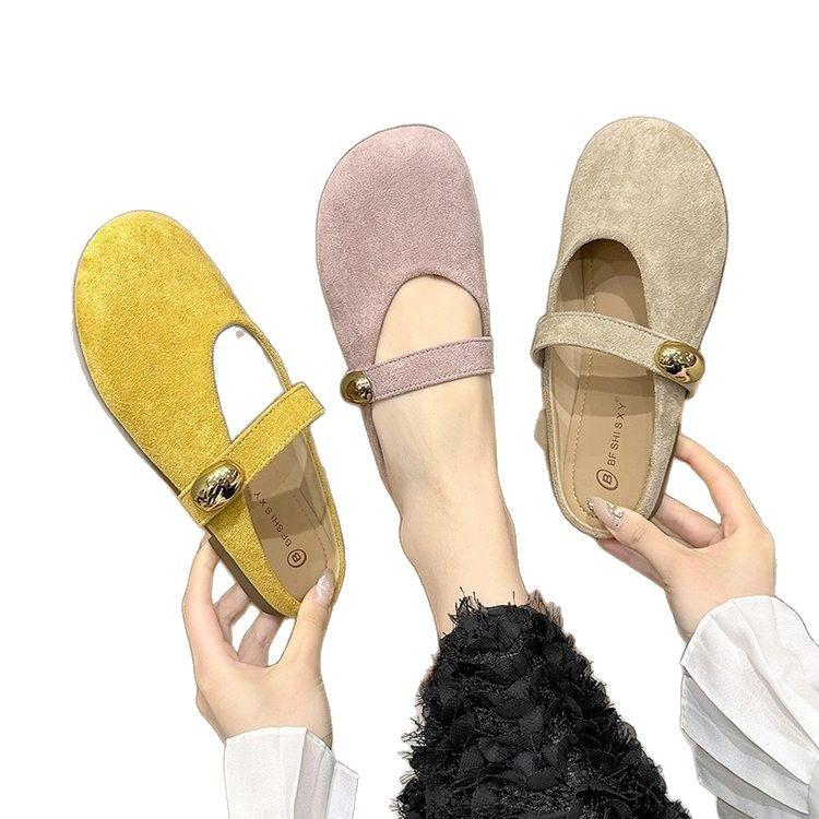 Французские ретро туфли-лодочки для женщин на весну 2025 года, с мягкой подошвой, желтые туфли на плоской подошве