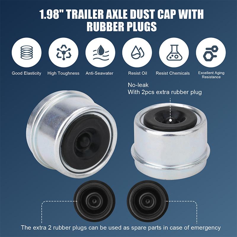 4 шт. 1,98-дюймовый пылезащитный колпачок для подшипника прицепа, масляный колпачок для оси прицепа с резиновыми заглушками для ступиц колес прицепа весом от 2000 до 3500 фунтов, колпачок ступицы