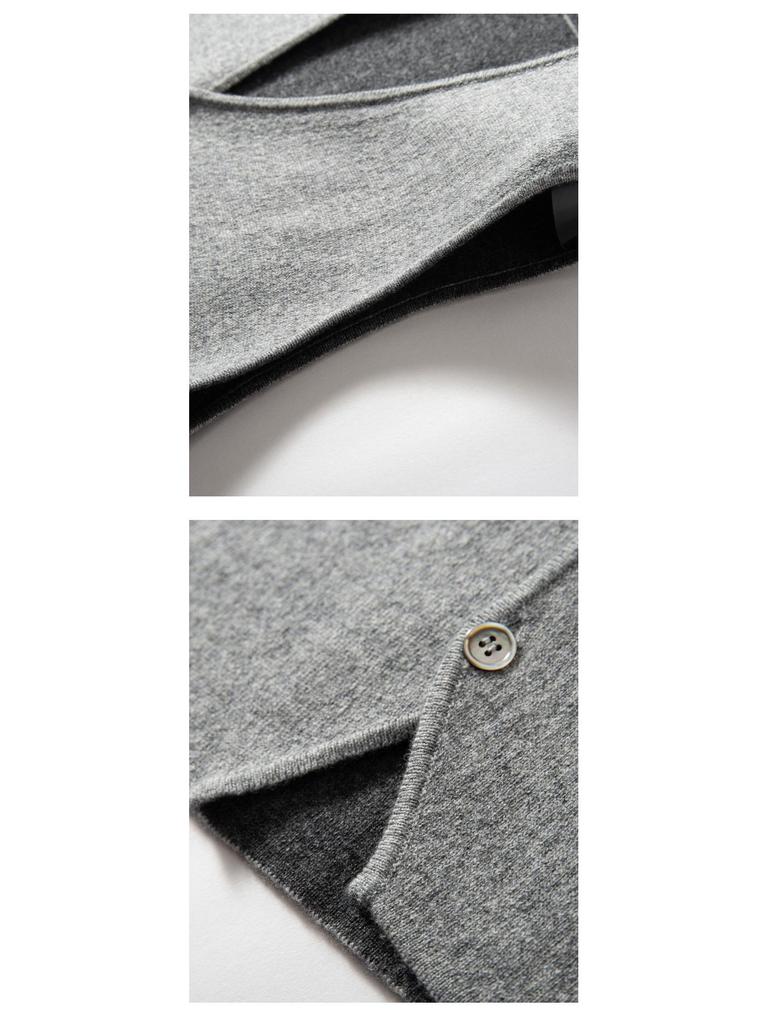 Men's Loose Casual V-neck Color Block Thickened Cashmere Knitted Sleeveless Vest Cardigan