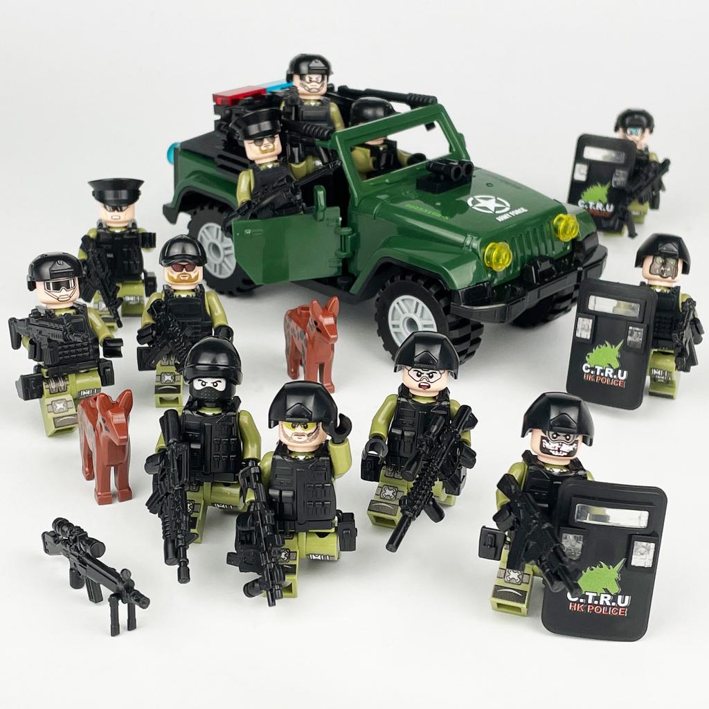 MOC Black SWAT Small Pellet Building Block Doll Police Car Off-road Vehicle Boy Military Set Building Toy