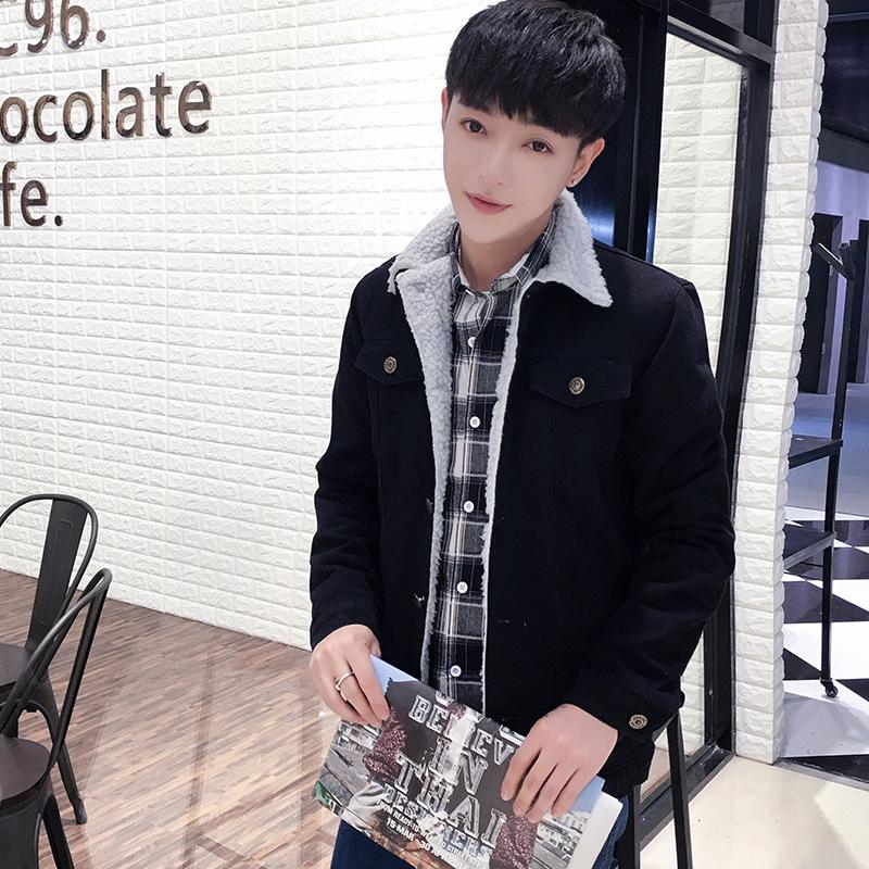 Мужская зимняя облегающая джинсовая куртка из бархата с имитацией овечьей шерсти