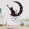 Black Moon Cat Wall Stickers Stars Home Bedroom Decor Peel and Stick Wall Art Removable Vinyl Decals for Room Beautification