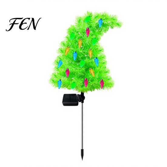 Outdoor Christmas Scene Decor Solar Tree Garden Stake Lights, IP65 Waterproof Crooked Lamp with Colorful Light for Yard Landscape Lighting Pathway