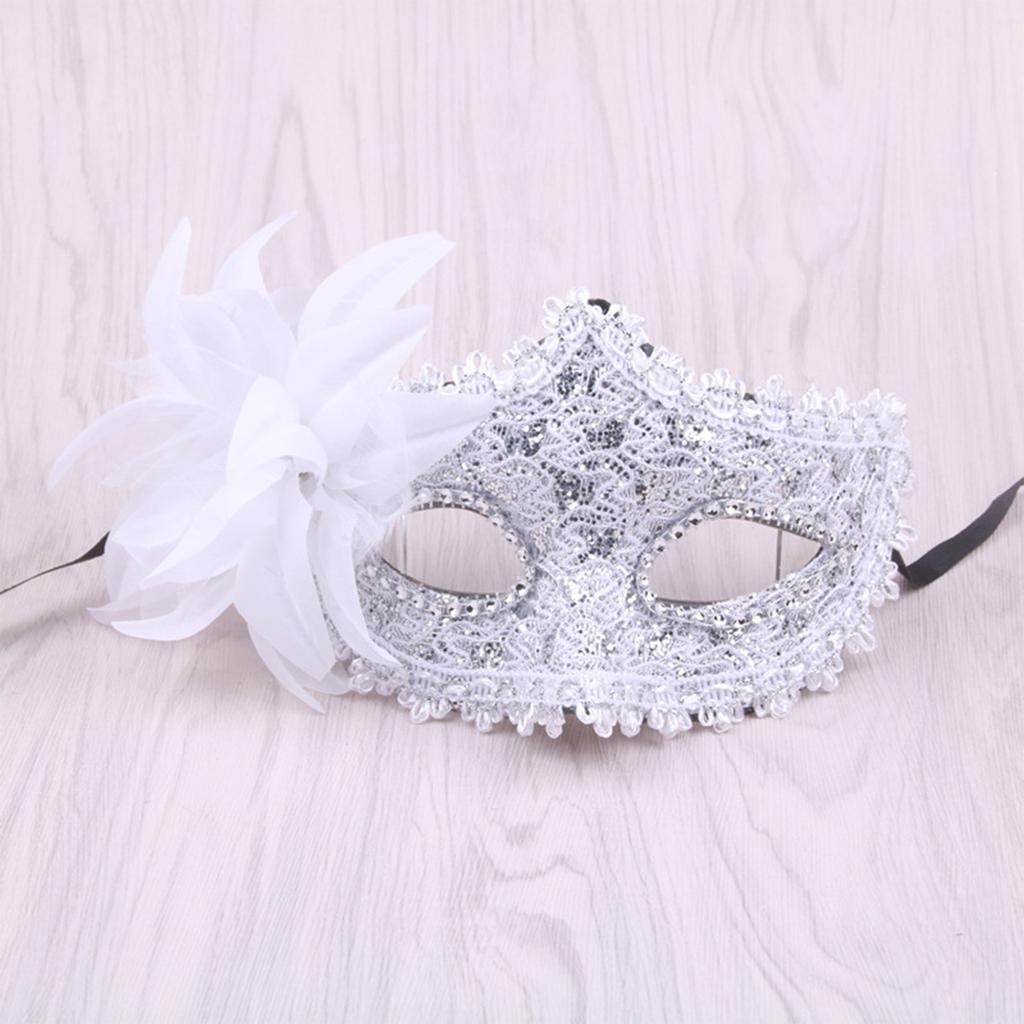 Feather Rhinestones Masquerade Mask Lace Flower Half Face Sexy Feather Flower For Couple Masquerade Ball Party Game