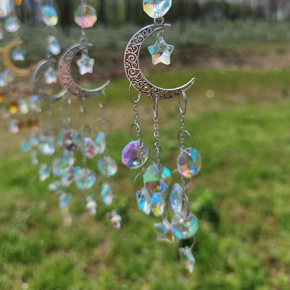 Suncatcher Crystal Wind Chimes Gold Star Hanging Decoration Rainbow Light Christmas Tree Window Hanging Decorations Dreamcatcher