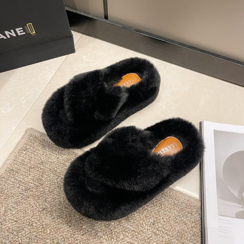 Winter Women Home Indoor Casual Fuzzy Slippers Female Flip Flops Fluffy Shoes Cross Slides Ladies Soft Plush Slippers Size 35-41