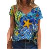 Fashion Spring Star Print Blouses Short Sleeved V-Neck T Shirts Casual