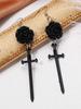 1 Pair Thorn Rose Long Sword Earrings, Gothic Dark Wind Earrings, Suitable for Daily Wear