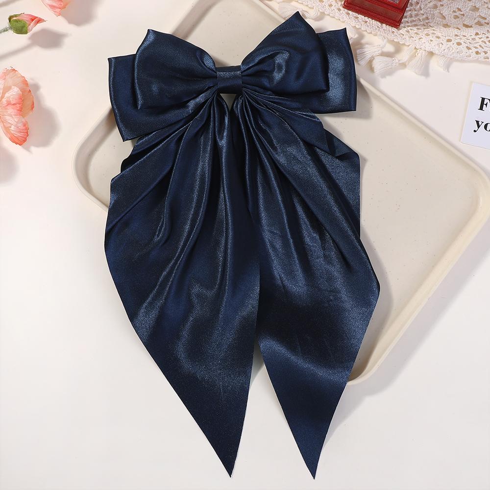 1Pcs 8inch Elegant Bow Ribbon Hair Clip Fashion Solid Bowknot Satin Hairpin Barrettes Girls Ponytail Clip Women Hair Accessories