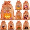 12Pcs Handheld Halloween Linen Drawstring Bags Creative Pumpkin Sugar Pocket  Party Supplies