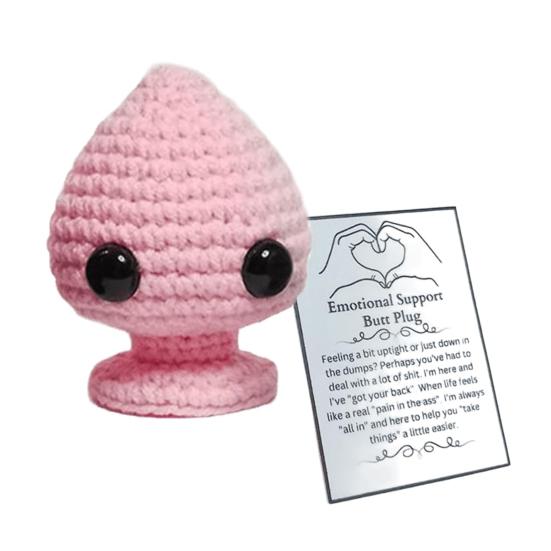 Вязаный крючком стопор для попы с позитивной открыткой, ручная работа, вязанный сердечко для любви, кукла, игрушка для снятия стресса, украшение для рабочего стола, кляп, подарок