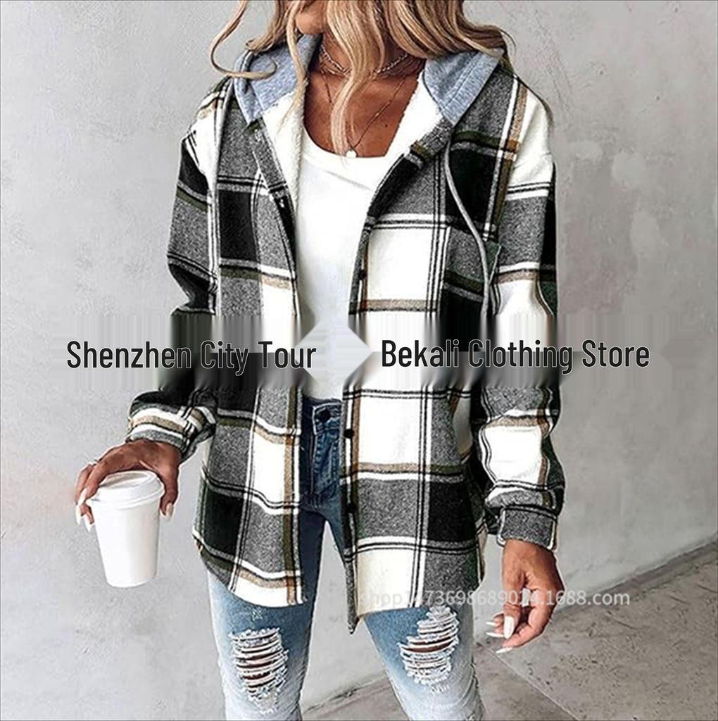 2024 Европейское и Американское Повседневное Женское Пальто в Крупную Клетку - Новый Осенне-Зимний Стиль