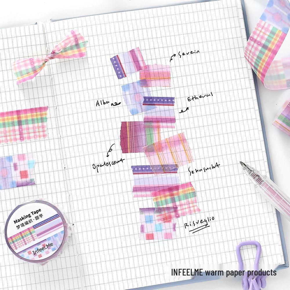 Infeel.Me Dream Weaving Washi Tape Set: 20mm Retro Grid, 6 Designs for Scrapbooking