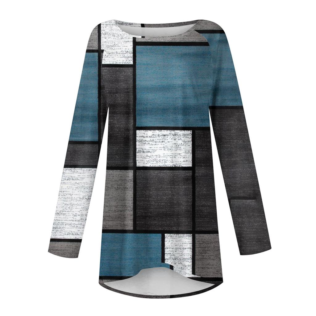 Women's Fashion Casual T-shirt Printing Long Sleeve Round-neck Medium Long Top