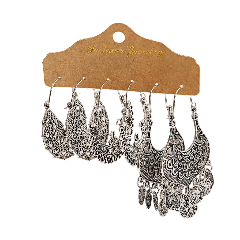 Antique Sliver-Plated Hollow Alloy Geometric Dangle Indian Earrings For Women Gypsy Zircon Boho Ethnic Leaf Bell Tassel Earring