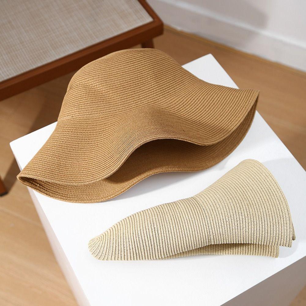 Breathable Weave Bucket Hat Simple UV Protection Cap Casual Beach Hat Outdoor Activities