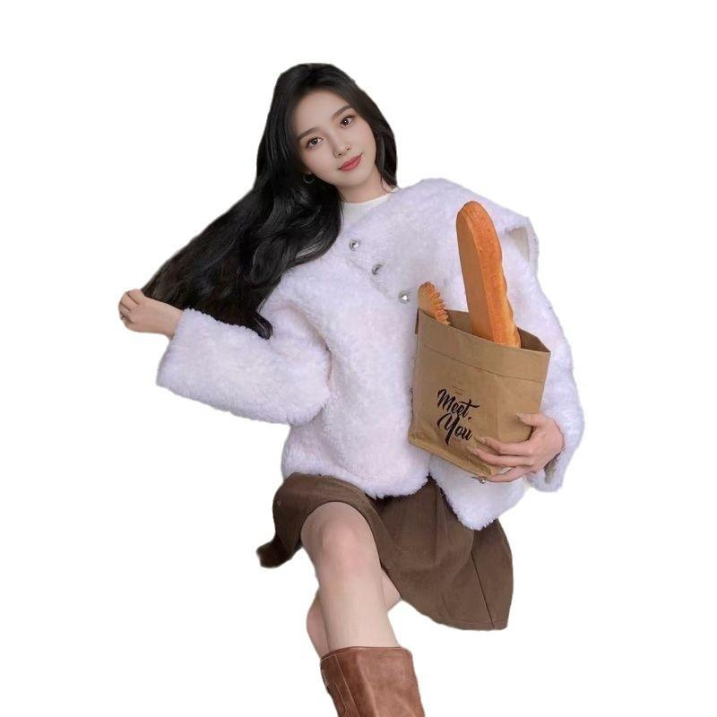V-образный вырез шерсть зимняя стрижка овец мех интегрированный меховой верх шуба женская