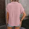 Женские рубашки на пуговицах с коротким рукавом, повседневная рубашка с воротником, свободные блузки, однотонные топы с карманом