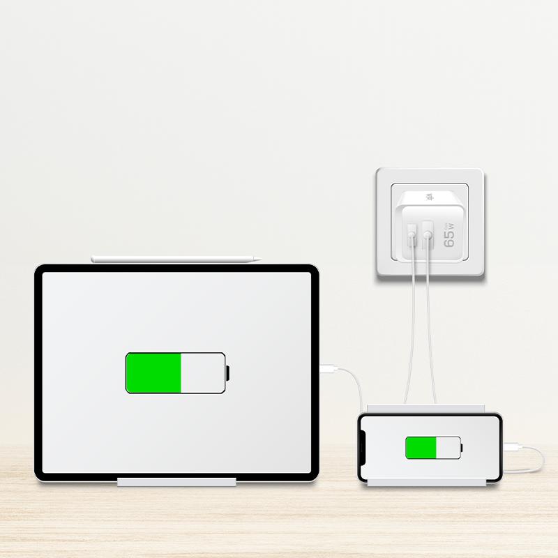 GaN Charger 65W USB-C PD USB-A QC LogiLink Fast Laptop Cube White
