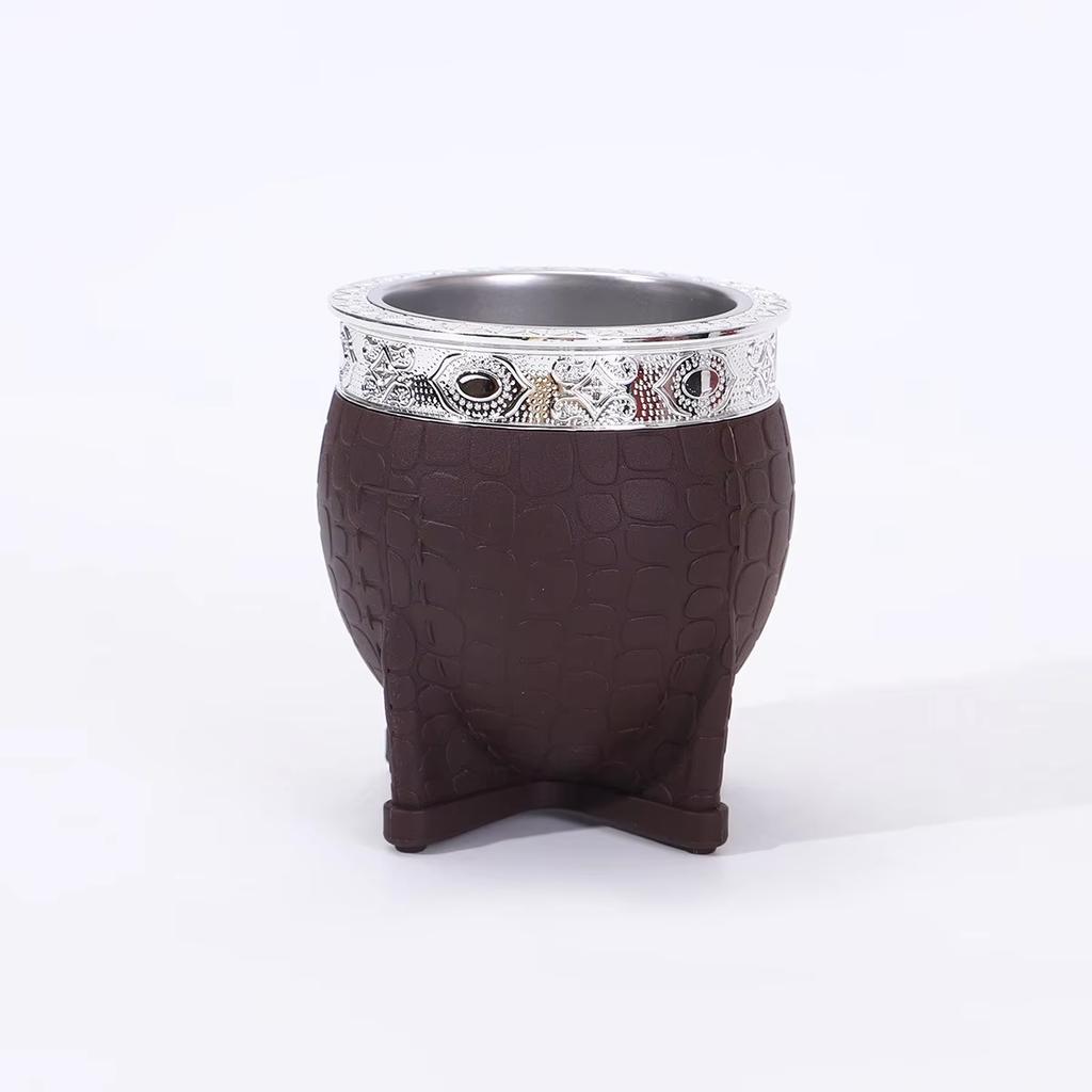 1Pc Stainless Steel Double-layer Paraguay Water Cup With Straw Turtle Shell Texture Eggshell Cup Leather Texture Eggshell Cup