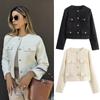 Autumn Spring Women's Cropped Tweed Jacket Woman Coat Button Long Sleeve Elegant Jackets Women Short Coats