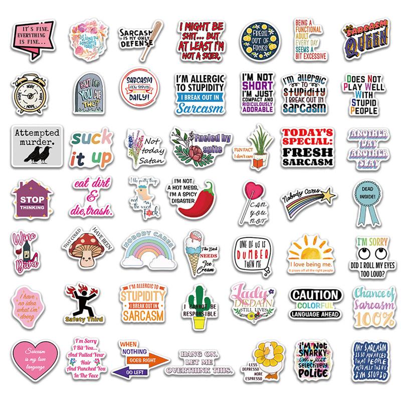 50PCS Sarcastic Funny Stickers for Adults Snarky Humorous Quotes Sticker for Water Bottle Laptop Phone Hard Hat Bumper Refrigerator