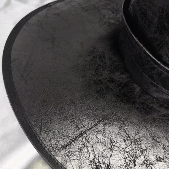 Halloween Witch Hat Vintage Faux Leather Wizard Hat with Buckle Halloween Cosplay Party Costume for Men Women