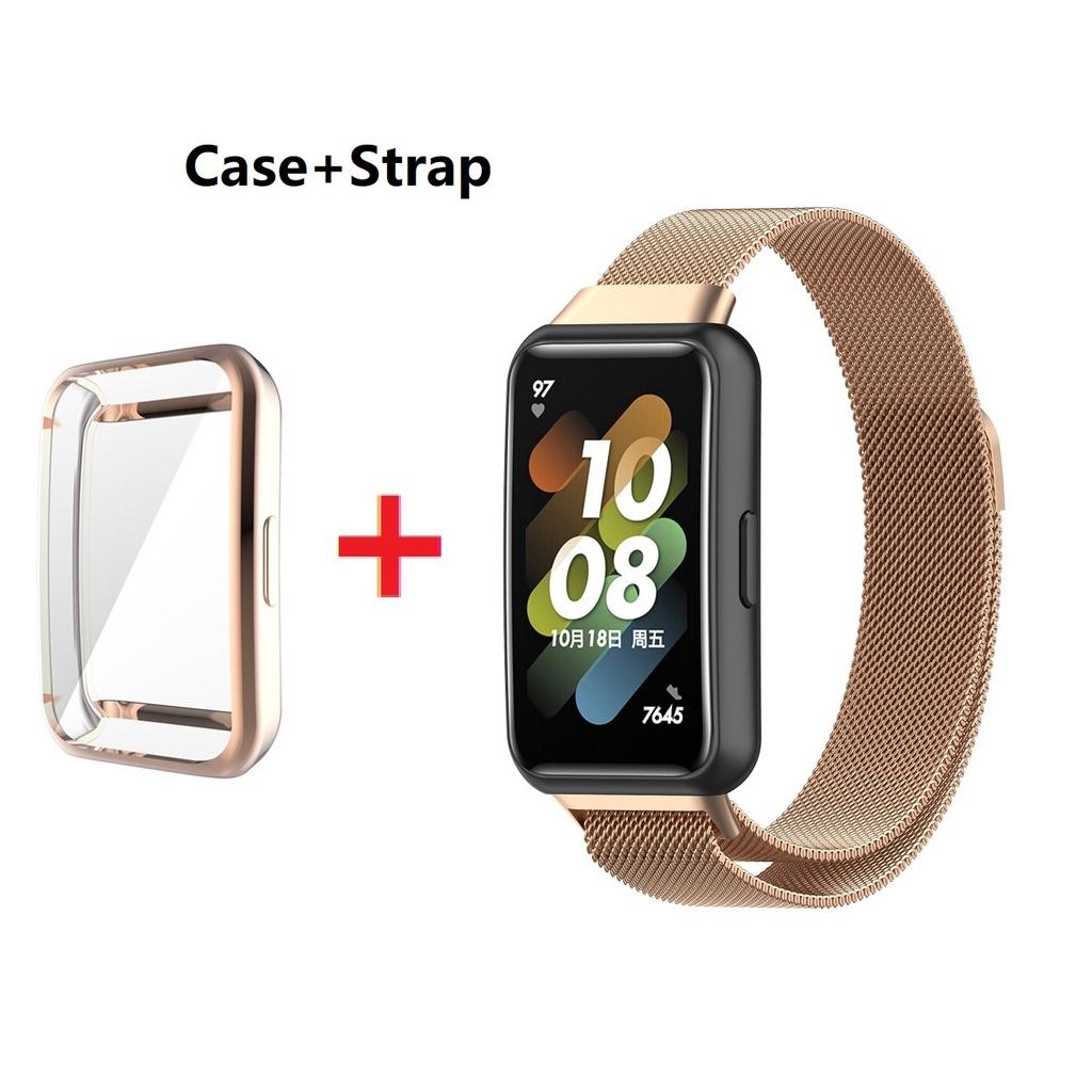 Ремешок + чехол из ТПУ для Huawei Band 8 7 6 Honor 6 Pro металлический магнитный ремешок для часов из нержавеющей стали