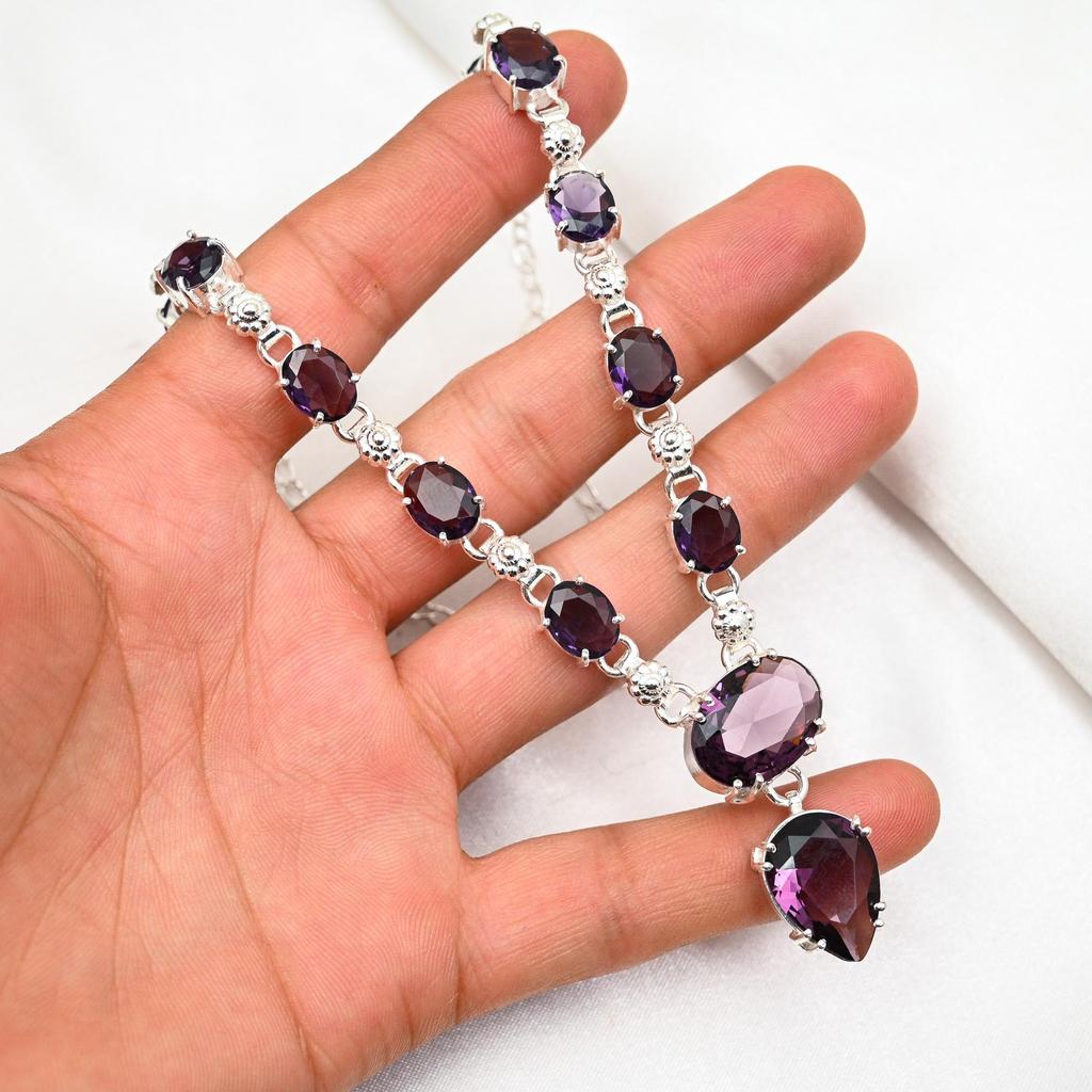 Amethyst Necklace, Gemstone 925 Sterling Silver Jewelry Necklace, Handmade Jewelry, For Anniversary Gift