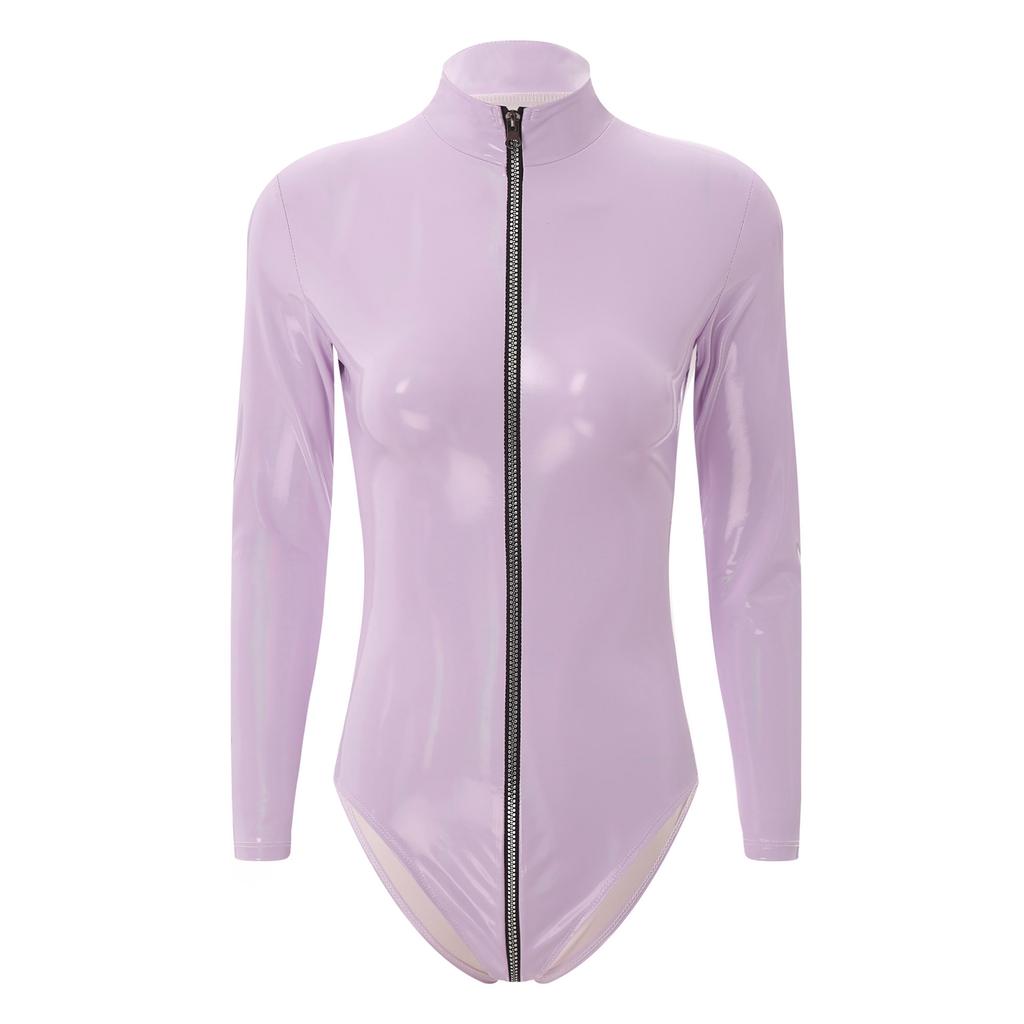 Женский комбинезон с застежкой-молнией на 3 конца, латексный боди, сексуальный клубный костюм, облегающие колготки с высоким вырезом, комбинезон для танцев на шесте