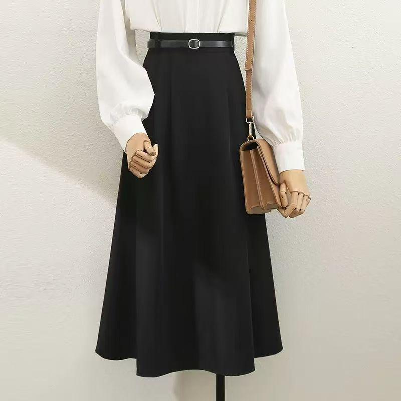 2025 Off-White средней длины с завышенной талией, плиссированная юбка для женщин