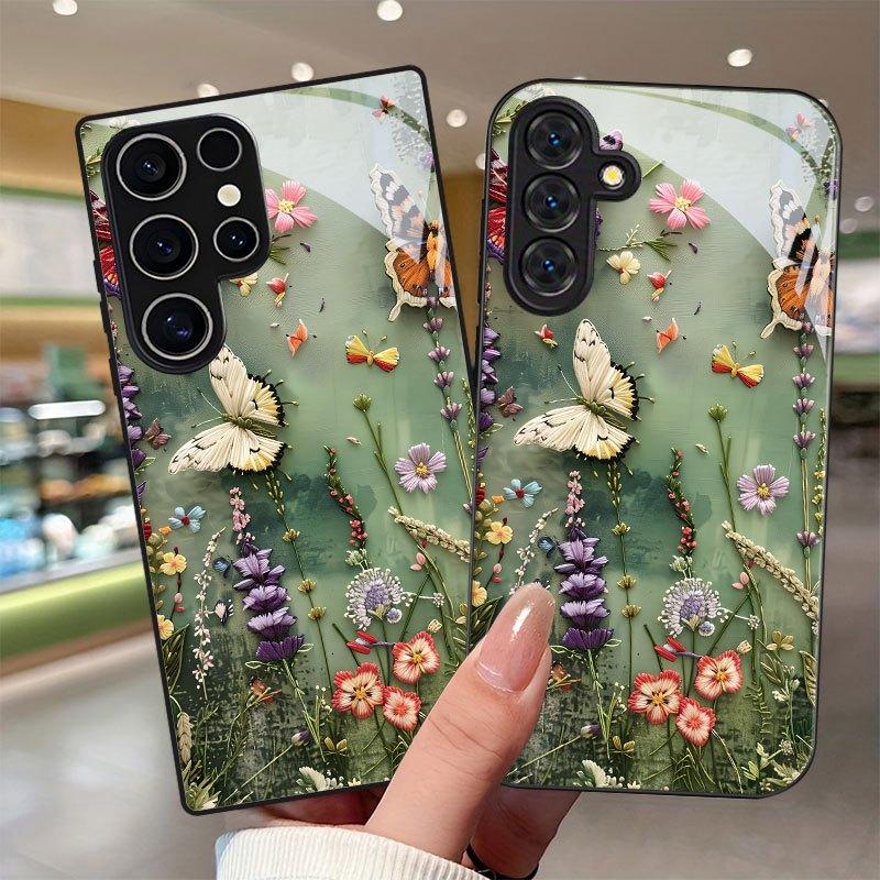 Стеклянный чехол для телефона с градиентом и бабочками, подходит для Samsung Galaxy S26 S25 S24 S23 S22 S20FE/Ultra/Plus, ударопрочная задняя крышка