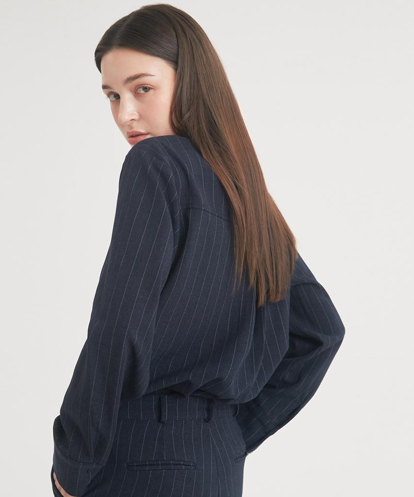 THEFRHT Wool Stripe Pintuck Shirt (Navy)