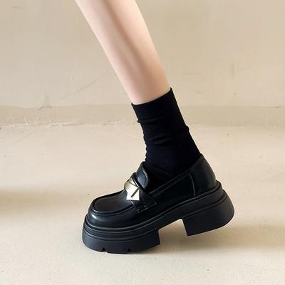 Толстоподошвенные туфли на толстом каблуке в британском стиле, женские новые весенне-осенние, увеличивающие рост, женские туфли-лодочки, модные универсальные лоферы