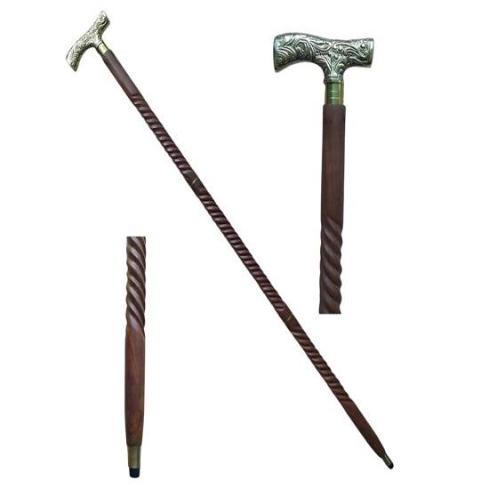 Трость для морской ходьбы, коричневое черное дерево, ручка в форме латуни, золотистый тон, натуральное дерево, унисекс