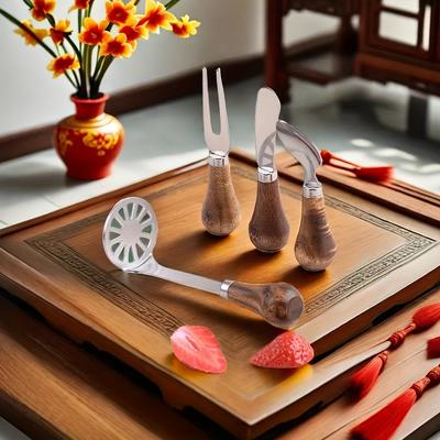 Ножи для сыра, 4 шт./компл., набор ножей для сыра из нержавеющей стали и толкушки для картофеля с нескользящей термостойкой деревянной ручкой, нож для сыра