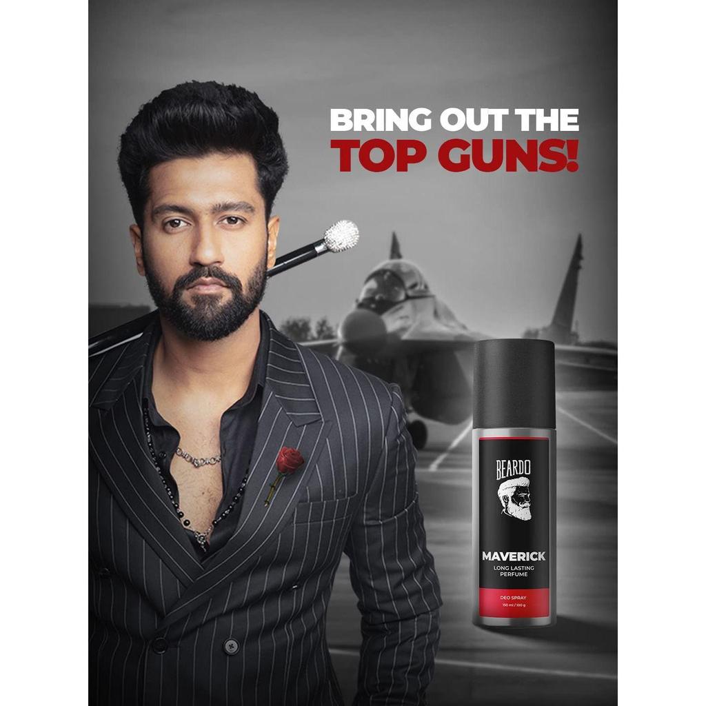 Парфюмированный спрей для тела Beardo для мужчин - MAVERICK | Ароматическая свежесть | No Gas Deo для мужчин | Стойкий дезодорант для мужчин | Подарок для мужчин, 150мл