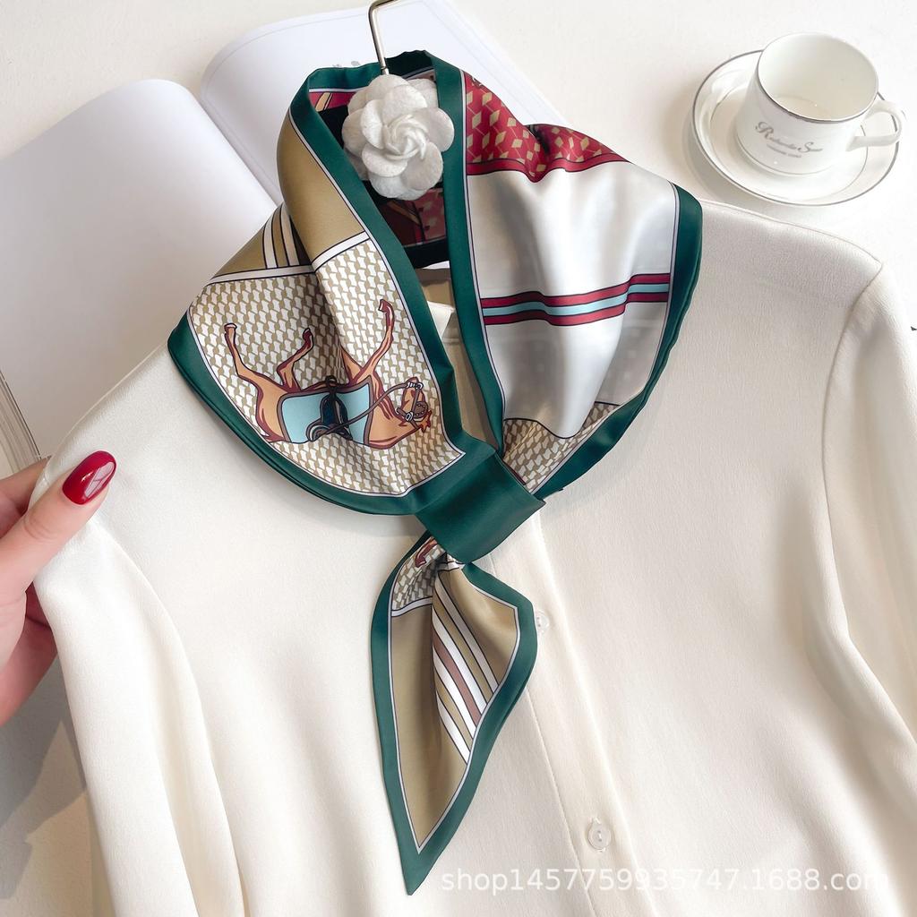Silk Scarf Small Long Square Scarf Women'S High-End Neck Protection Scarf Professional Matching Shirt Scarf