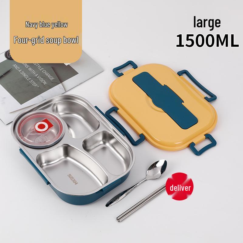 304 Stainless Steel Insulated Bento Lunch Box with Lid - Student & Office Style, Microwave Safe, Deep Compartment Design
