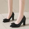 Модные Элегантные Туфли на Каблуке Женские Весна Осень Новые Бант Женский Темперамент Толстый Высокий Каблук Острый Носок Женская Обувь Однотонные Женские Каблуки